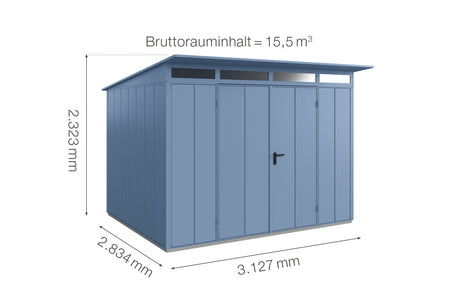 Hörmann Gerätehaus Modell Berry Modern Typ3 taubenblau Doppeltür Maße