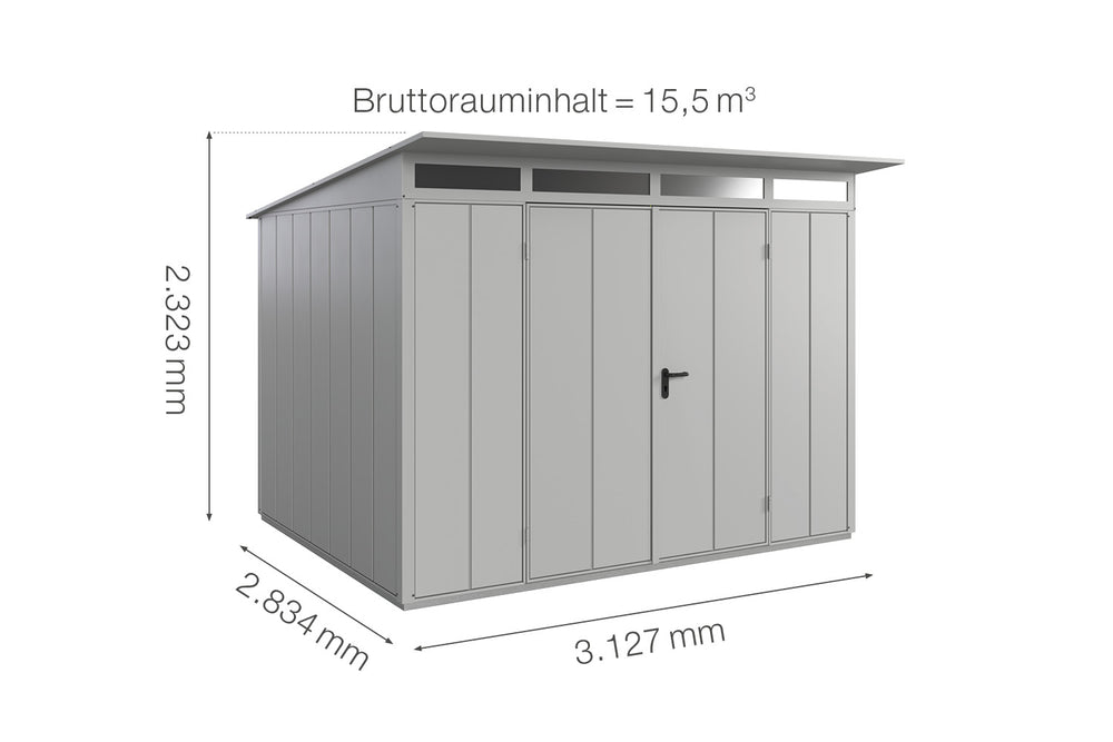 Hörmann Gerätehaus Modell Berry Modern Typ3 weißaluminium Doppeltür Maße