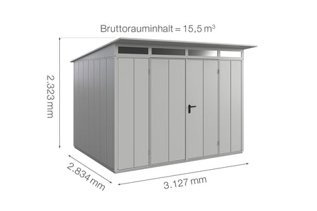 Hörmann Gerätehaus Modell Berry Modern Typ3 weißaluminium Doppeltür Maße