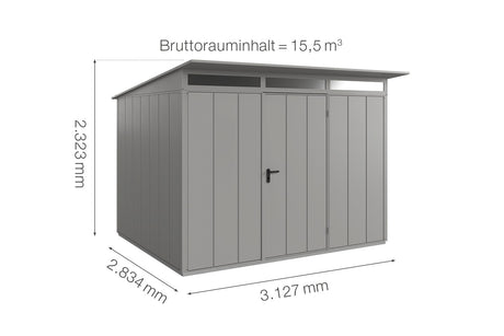 Hörmann Gerätehaus Modell Berry Modern Typ3 graualuminium Einzeltür Maße