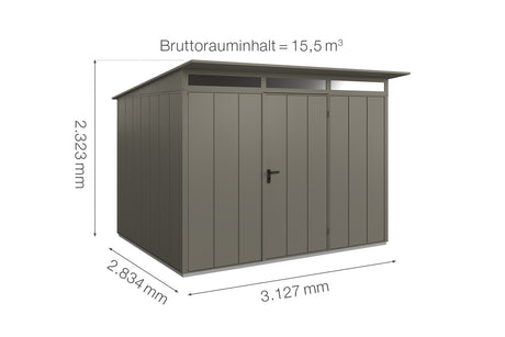 Hörmann Gerätehaus Modell Berry Modern Typ3 quarzgrau Einzeltür Maße