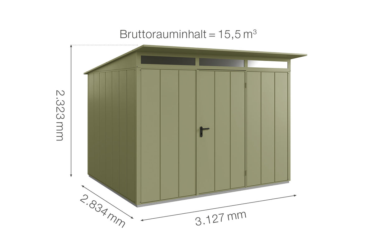 Hörmann Gerätehaus Modell Berry Modern Typ3 schilfgrün Einzeltür Maße