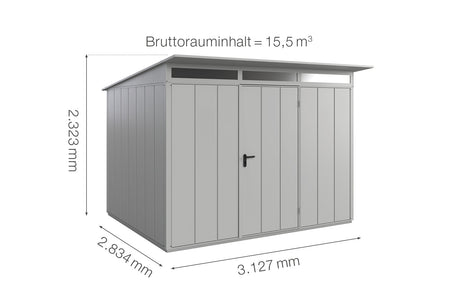 Hörmann Gerätehaus Modell Berry Modern Typ3 weißaluminium Einzeltür Maße