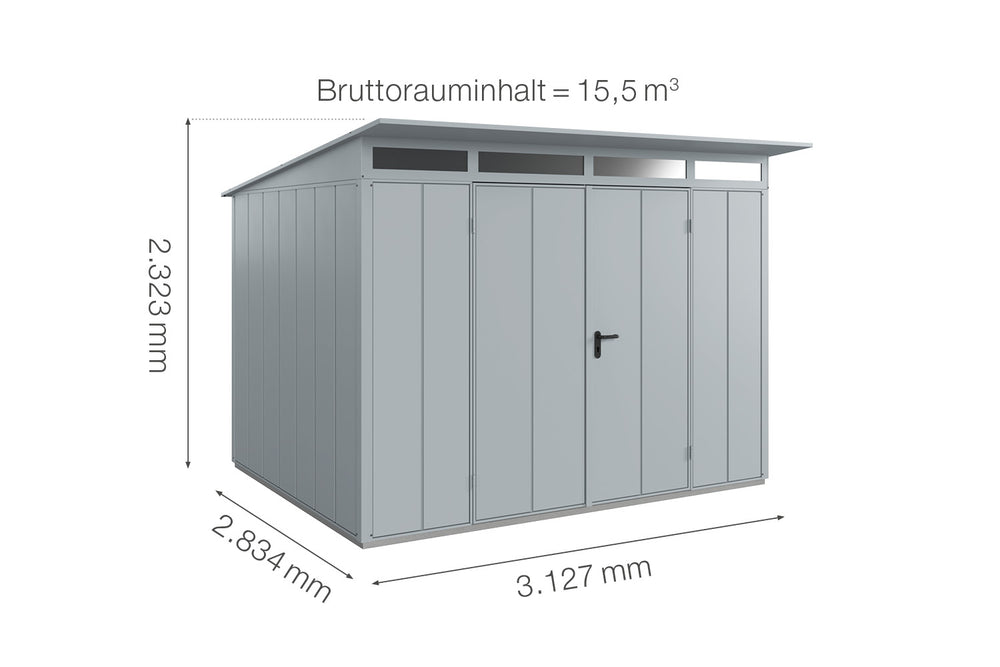 Hörmann Gerätehaus Modell Berry Modern Typ3 fenstergrau Doppeltür Maße