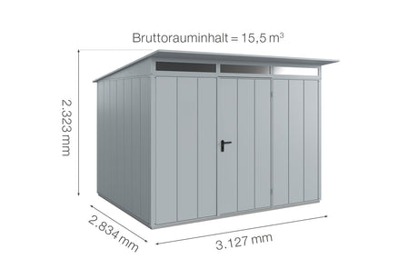 Hörmann Gerätehaus Modell Berry Modern Typ3 fenstergrau Einzeltür Maße