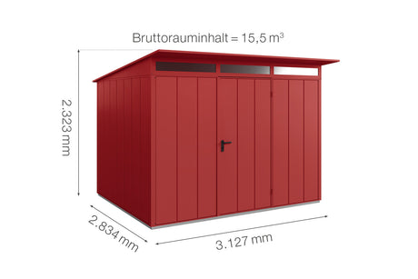 Hörmann Gerätehaus Modell Berry Modern Typ3 purpurrot Einzeltür Maße