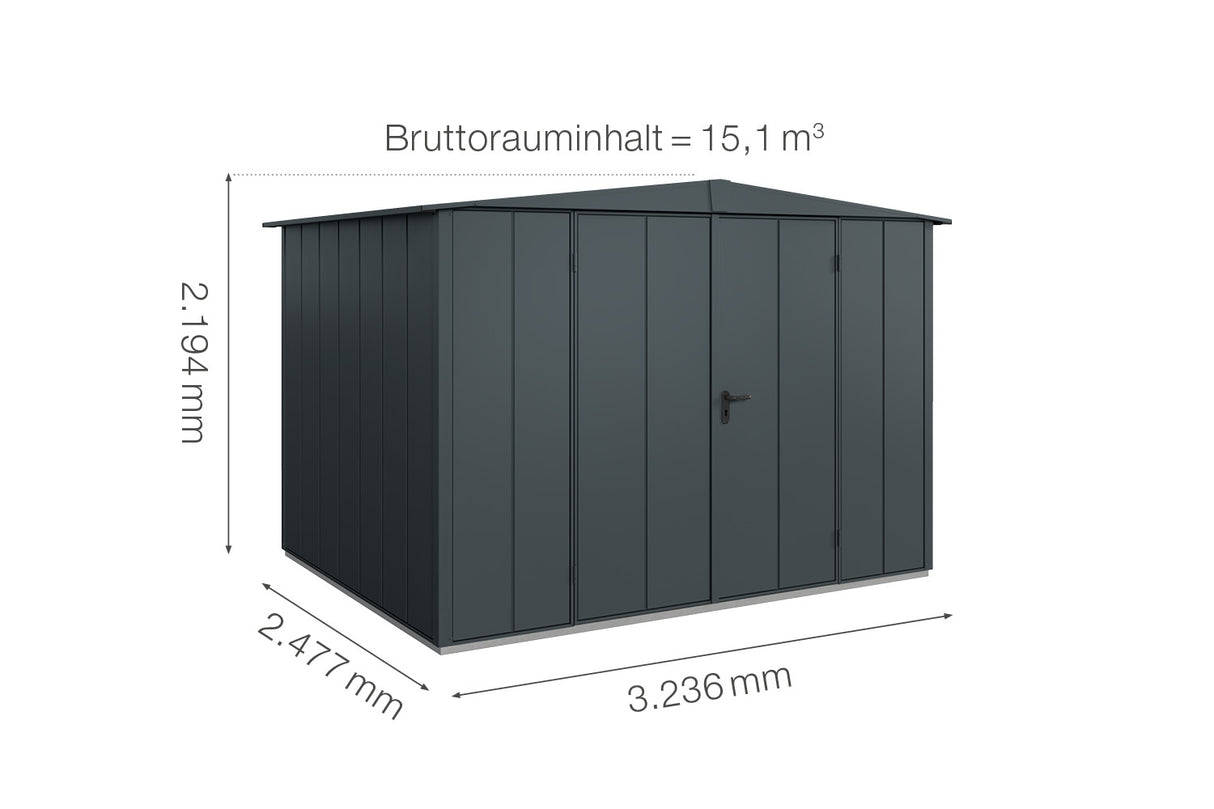 Hörmann Gerätehaus Modell Berry Modern Typ3 Satteldach anthrazit Doppeltür Maße