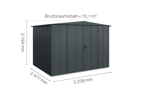 Hörmann Gerätehaus Modell Berry Modern Typ3 Satteldach anthrazit Doppeltür Maße