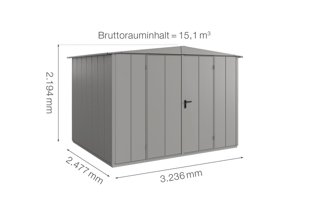 Hörmann Gerätehaus Modell Berry Modern Typ3 Satteldach graualuminium Doppeltür Maße