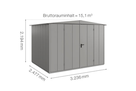 Hörmann Gerätehaus Modell Berry Modern Typ3 Satteldach graualuminium Doppeltür Maße