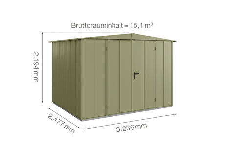Hörmann Gerätehaus Modell Berry Modern Typ3 Satteldach schilfgrün Doppeltür Maße
