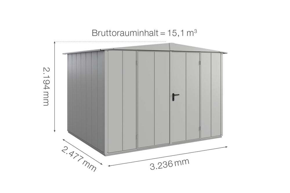 Hörmann Gerätehaus Modell Berry Modern Typ3 Satteldach weißaluminium Doppeltür Maße