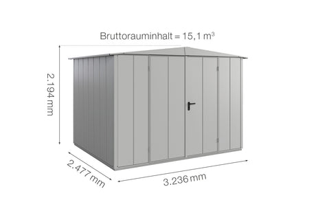 Hörmann Gerätehaus Modell Berry Modern Typ3 Satteldach weißaluminium Doppeltür Maße