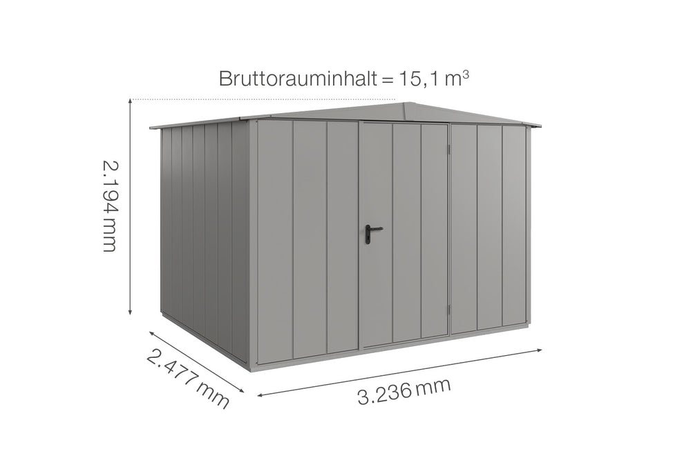 Hörmann Gerätehaus Modell Berry Modern Typ3 Satteldach graualuminium Einzeltür Maße