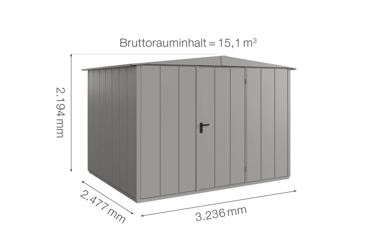 Hörmann Gerätehaus Modell Berry Modern Typ3 Satteldach graualuminium Einzeltür Maße