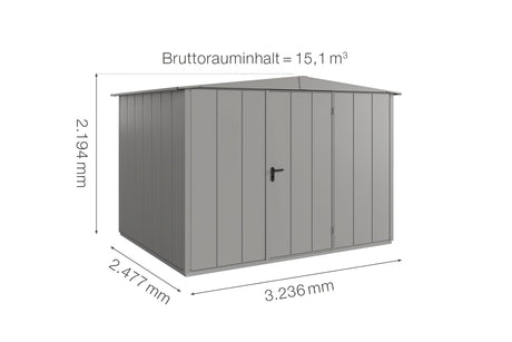 Hörmann Gerätehaus Modell Berry Modern Typ3 Satteldach graualuminium Einzeltür Maße