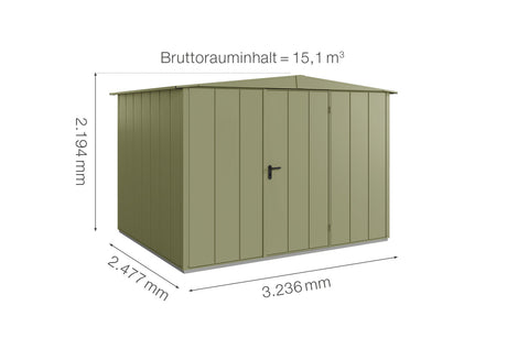 Hörmann Gerätehaus Modell Berry Modern Typ3 Satteldach schilfgrün Einzeltür Maße
