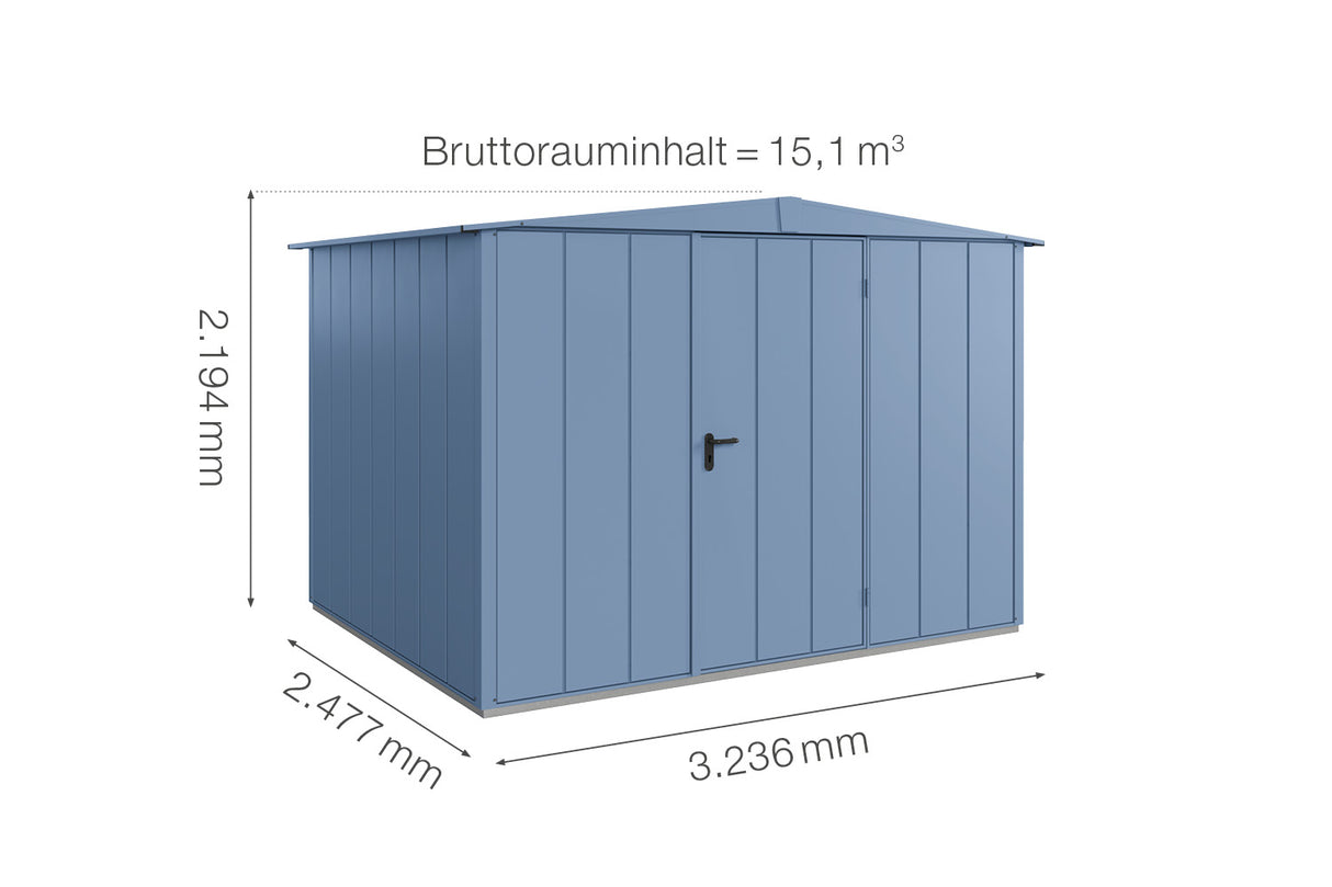 Hörmann Gerätehaus Modell Berry Modern Typ3 Satteldachtaubenblau Einzeltür Maße