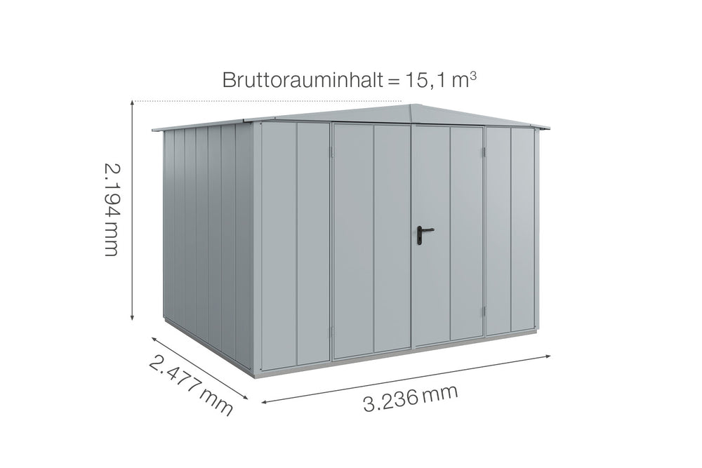 Hörmann Gerätehaus Modell Berry Modern Typ3 Satteldach fenstergrau Doppeltür Maße