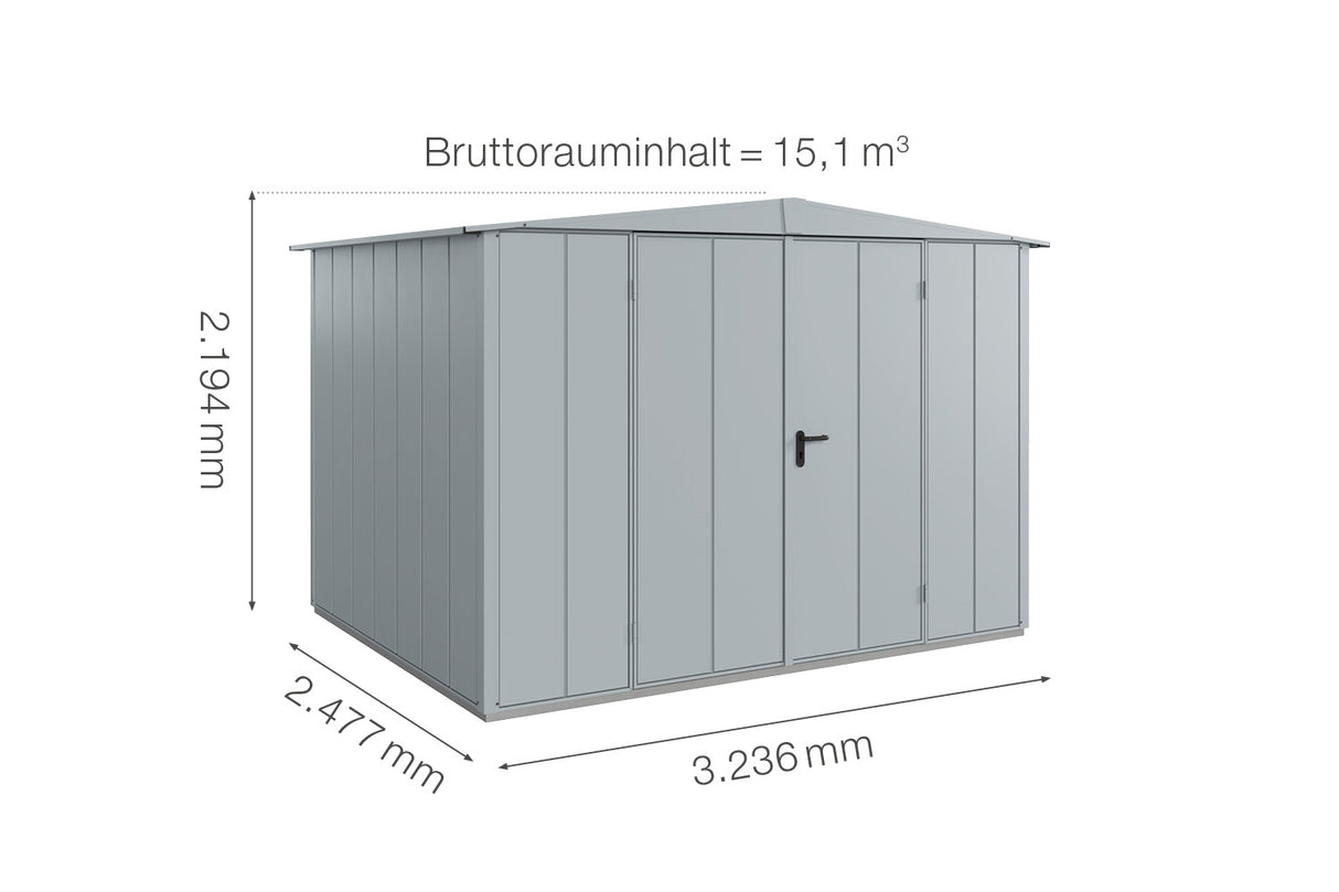 Hörmann Gerätehaus Modell Berry Modern Typ3 Satteldach fenstergrau Doppeltür Maße