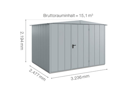 Hörmann Gerätehaus Modell Berry Modern Typ3 Satteldach fenstergrau Einzeltür Maße