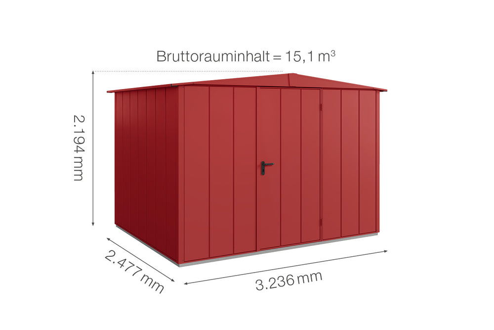 Hörmann Gerätehaus Modell Berry Modern Typ3 Satteldach purpurrot Einzeltür Maße