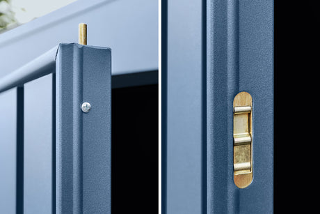 Hörmann Gerätehaus Modell Berry taubenblau Detail Tür