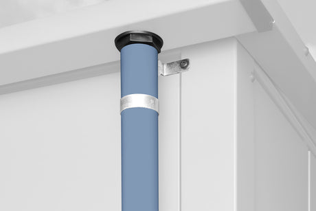 Hörmann Gerätehaus Modell Berry taubenblau Fallrohr