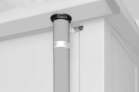Hörmann Gerätehaus Modell Berry weißaluminium Fallrohr