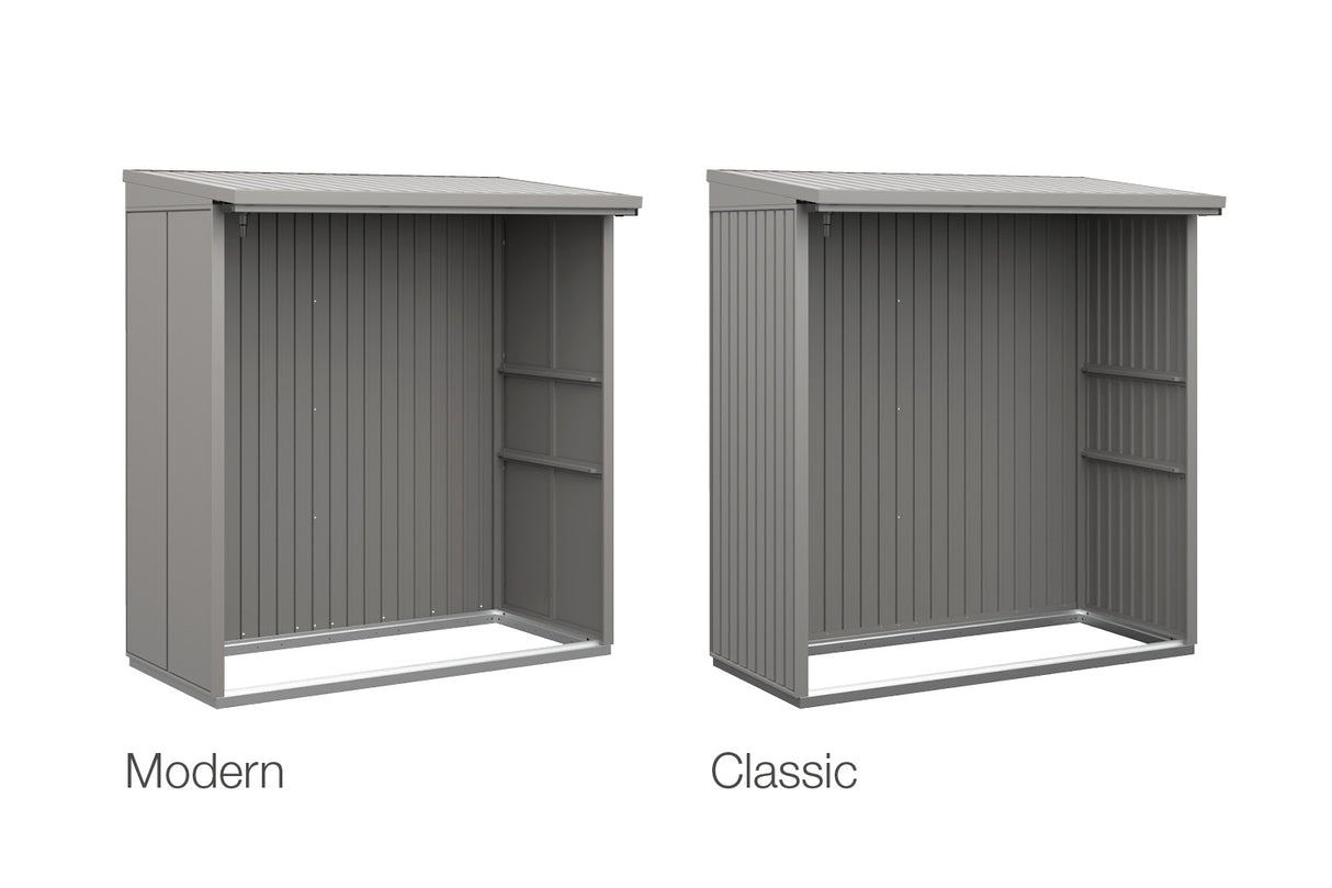 Hörmann Rückwand Kaminholzregal Typ 2 graualuminium eingesetzt