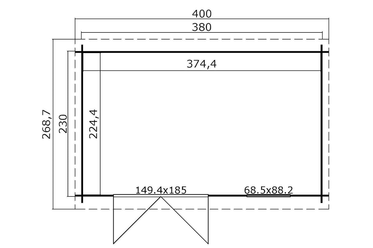Lasita Maja Gartenhaus Modell Amira 230 380 x 230 cm Grundriss