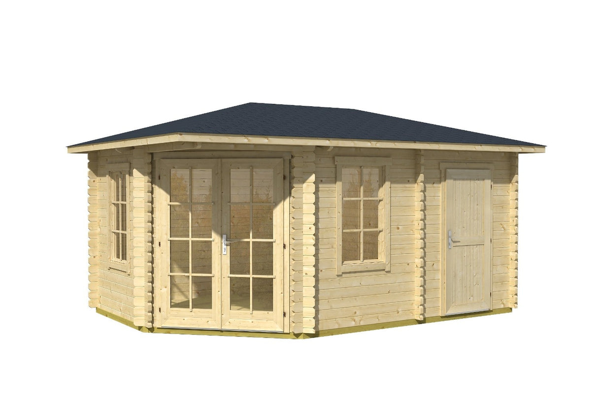 Lasita Maja Gartenhaus Modell Aruba 2A Natur freigestellt Anbau rechts