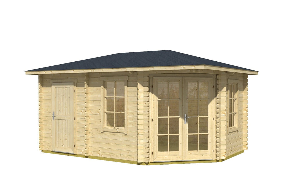 Lasita Maja Gartenhaus Modell Aruba 2B Natur freigestellt Anbau links