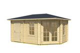 Lasita Maja Gartenhaus Modell Aruba 2B Natur freigestellt Anbau links