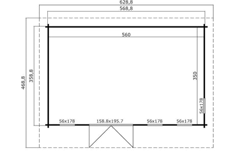 Lasita Maja Gartenhaus Modell Barbados 569 x 359 cm Grundriss