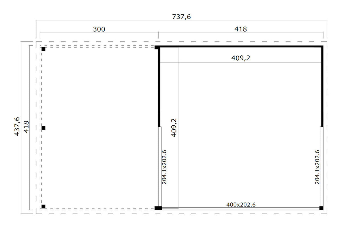 Lasita Maja Gartenhaus Modell Domeo 5 mit Seitendach Grundriss