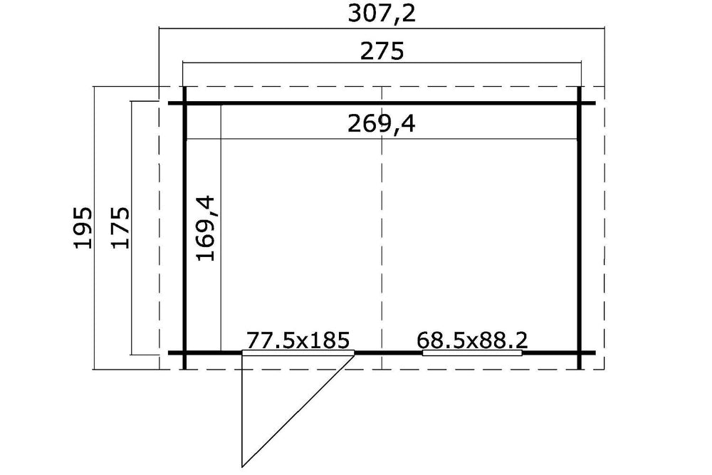 Lasita Maja Gartenhaus Modell Nina 275 x 175 cm Grundriss