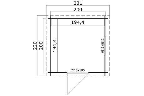 Lasita Maja Gartenhaus Modell Wels 1 200 x 200 cm Grundriss