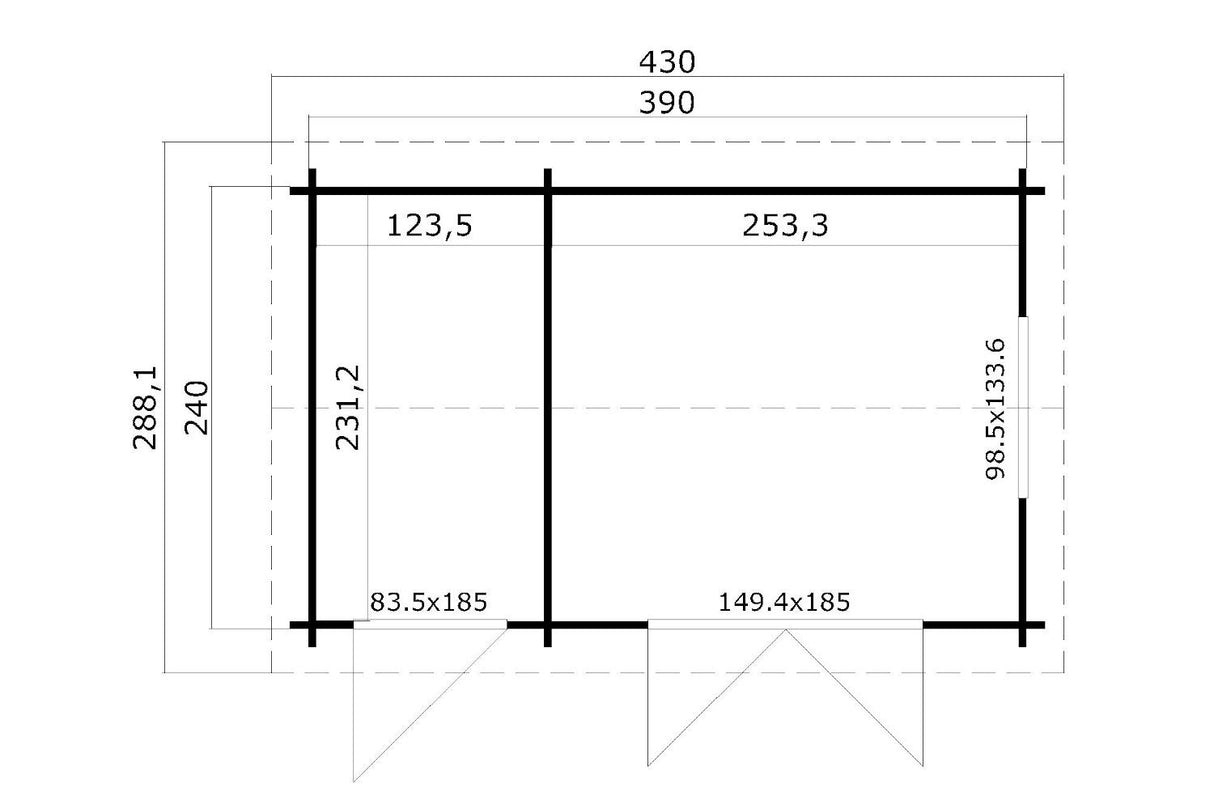Lasita Maja Gartenhaus Modell Wrexham 390 x 240 cm Grundriss