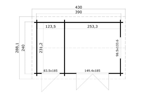 Lasita Maja Gartenhaus Modell Wrexham 390 x 240 cm Grundriss