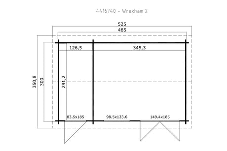 Lasita Maja Gartenhaus Modell Wrexham 485 x 300 cm Grundriss
