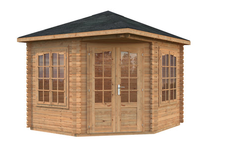 Palmako 5-Eck Gartenhaus Modell Melanie 44 280 x 280 cm hellbraun tauchimprägniert freigestellt