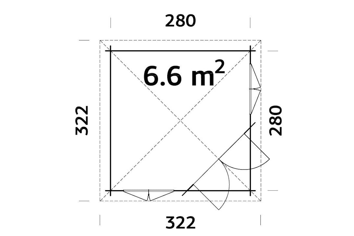 Palmako 5-Eck Gartenhaus Modell Melanie 44 280 x 280 cm Grundriss