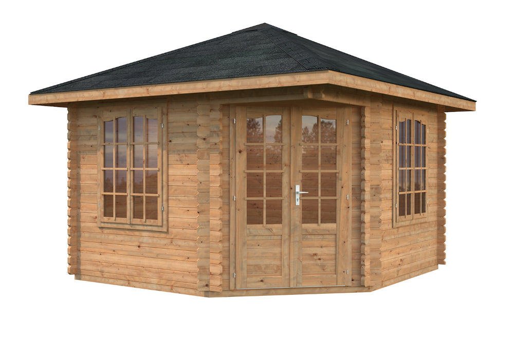 Palmako 5-Eck Gartenhaus Modell Melanie 44 330 x 330 cm hellbraun tauchimprägniert freigestellt