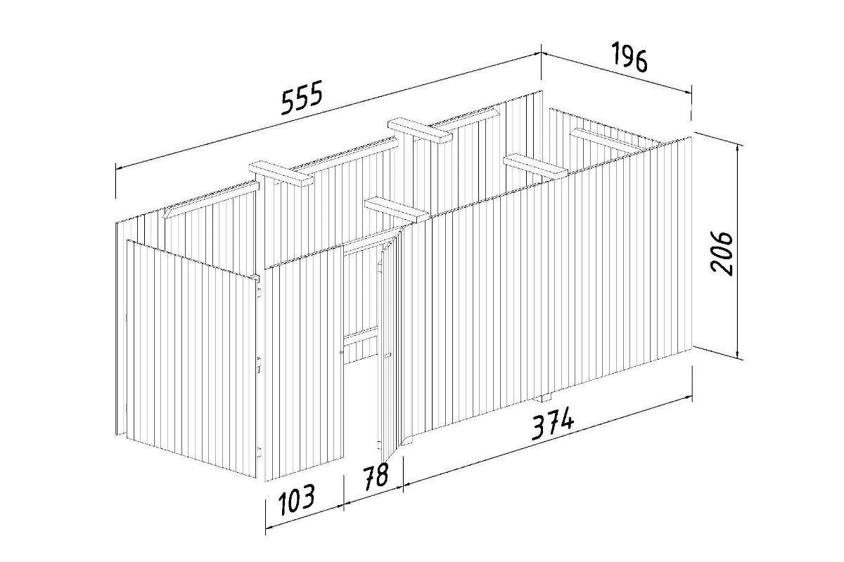 Palmako Anbauschuppen für Doppelcarport Karl 40,6 m² Abmessungen