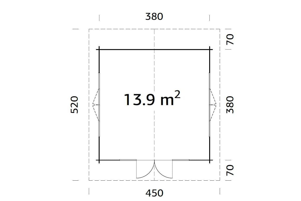 Palmako Gartenhaus Modell Irene 380 x 380 cm Grundriss