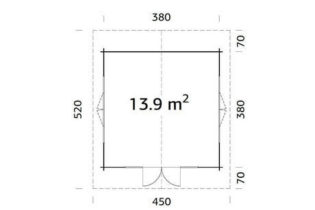 Palmako Gartenhaus Modell Irene 380 x 380 cm Grundriss
