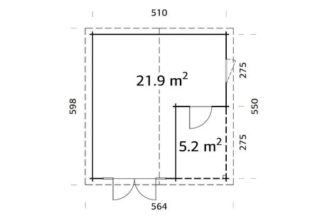 Palmako Gartenhaus Modell Irene 510 x 550 cm Grundriss