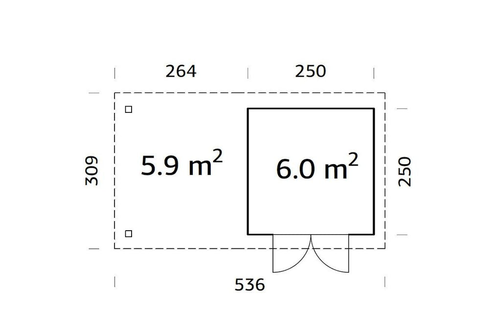 Palmako Gartenhaus Modell Lara 250 x 250 cm mit Schleppdach gespiegelt Grundriss