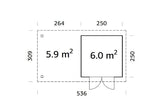 Palmako Gartenhaus Modell Lara 250 x 250 cm mit Schleppdach gespiegelt Grundriss